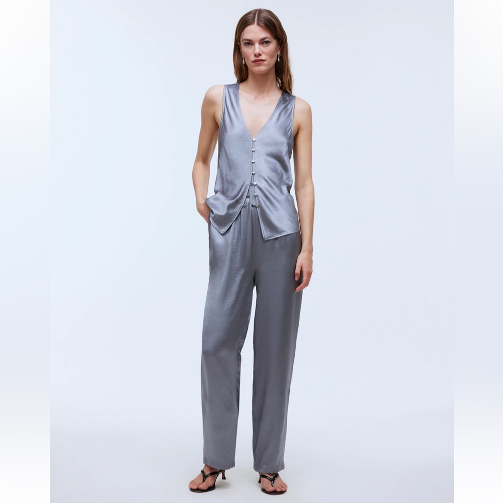 Madewell Satin Cutaway Vest Top and Matching Pant Set